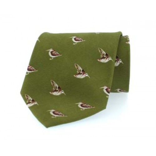 Woodcock 100% silk Tie Green Mens Game Shooting Gift 