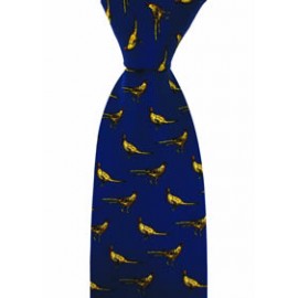 Standing Pheasant Blue Country SIlk Tie