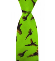 Green Flying Pheasant Silk Tie